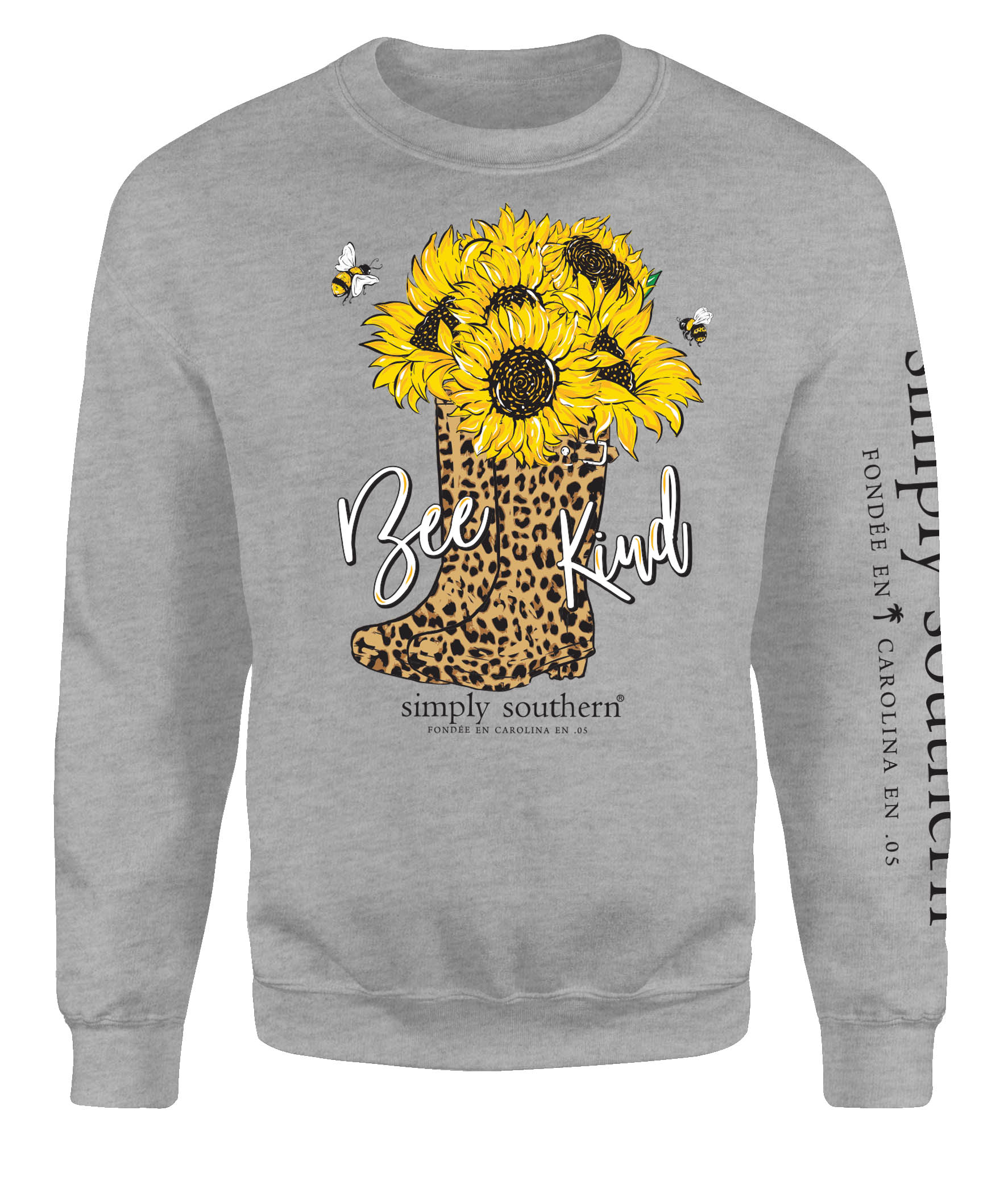 SALE Simply Southern Bee Kind Leopard Boots Long Sleeve Crew Sweatshirt