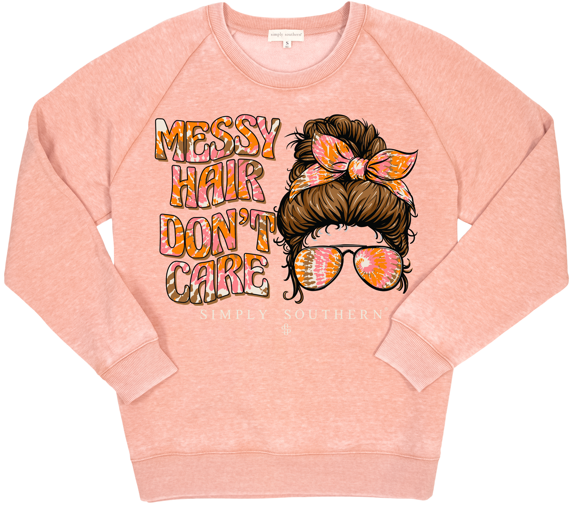 Simply Southern Messy Hair Don&#39;t Care Long Sleeve Crew Sweatshirt