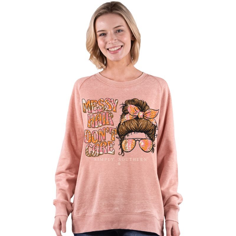 Simply Southern Messy Hair Don't Care Long Sleeve Crew Sweatshirt