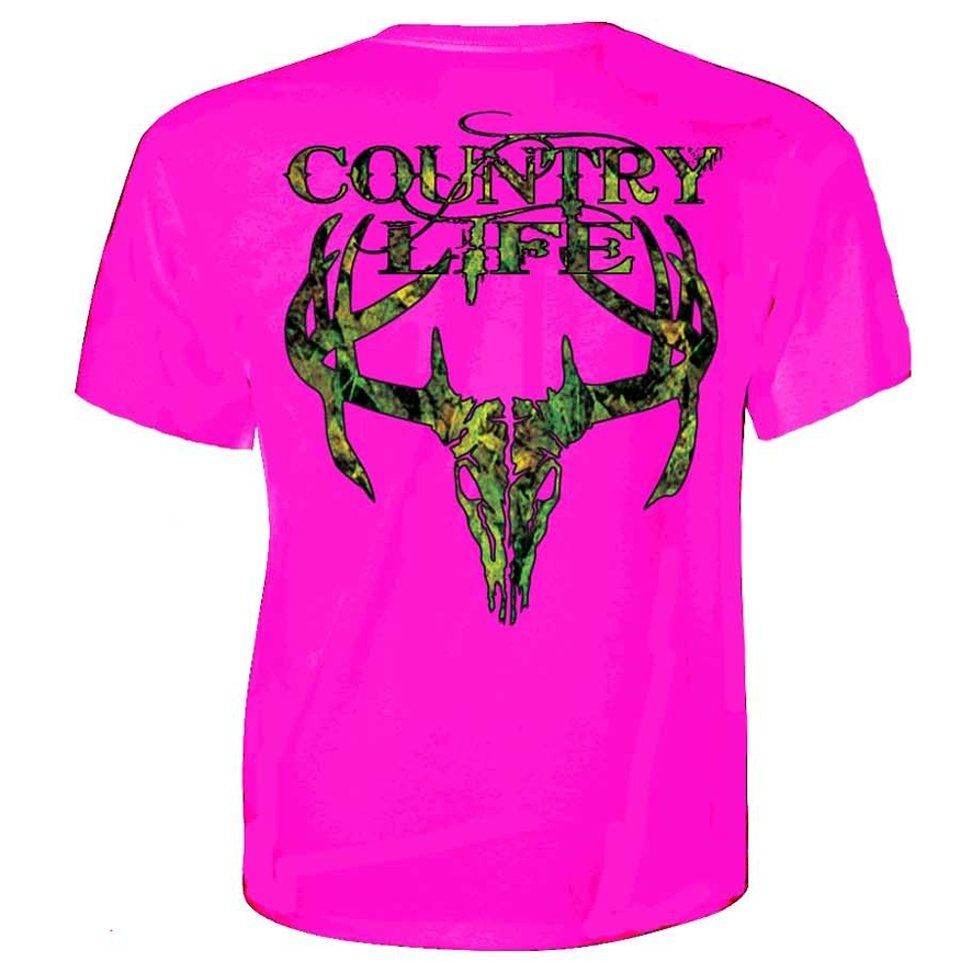 Country Life Outfitters Pink Camo Realtree Deer Skull Head Hunt Vintage Bright T Shirt - SimplyCuteTees