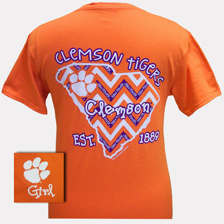 South Carolina Clemson State Chevron EST. 1889 Girlie Bright T Shirt - SimplyCuteTees