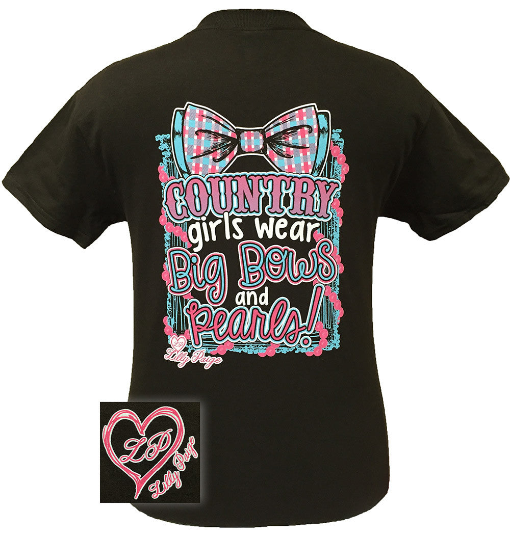Bjaxx Lilly Paige Preppy Country Girls Wear Big Bows & Pearls Heart Southern Girlie Bright T Shirt - SimplyCuteTees