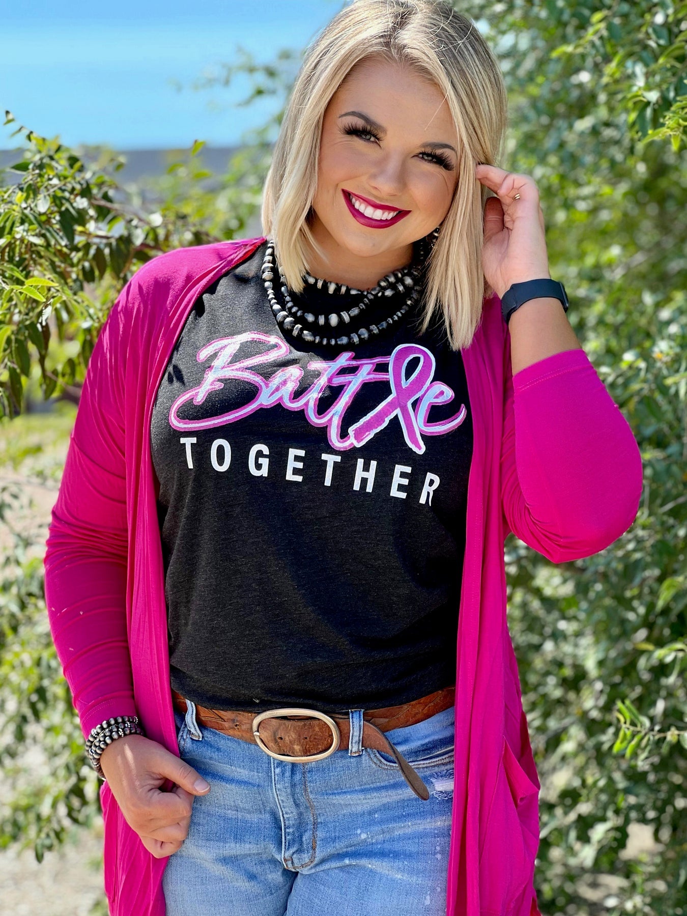 Texas True Threads Battle Together Breast Cancer Canvas T-Shirt