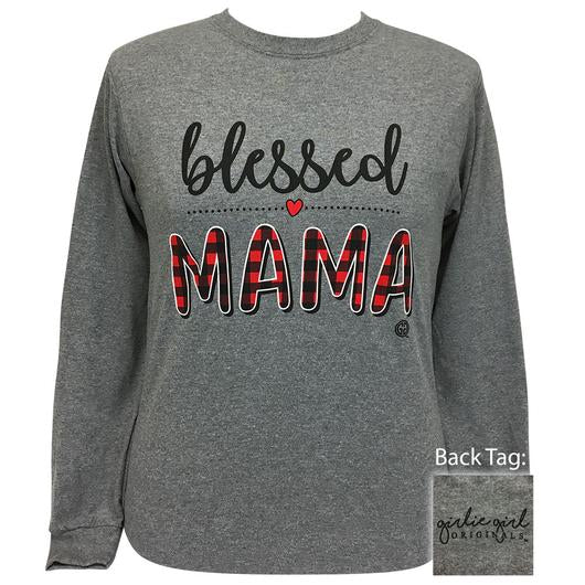 Girlie Girl Originals Preppy Plaid Blessed Mama Long Sleeve T-Shirt