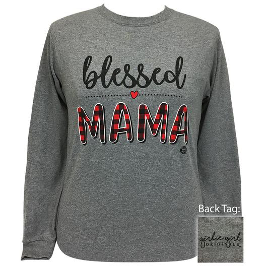 Girlie Girl Originals Preppy Plaid Blessed Mama Long Sleeve T-Shirt