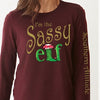 Southern Attitude Preppy Holiday Sassy Elf Maroon Long Sleeve T-Shirt