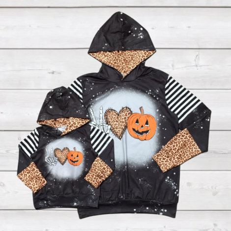 SALE Mommy & Me Baby Youth Peace Love Pumpkin Halloween Leopard Long Sleeve Bleach Dye Hoodie T Shirt
