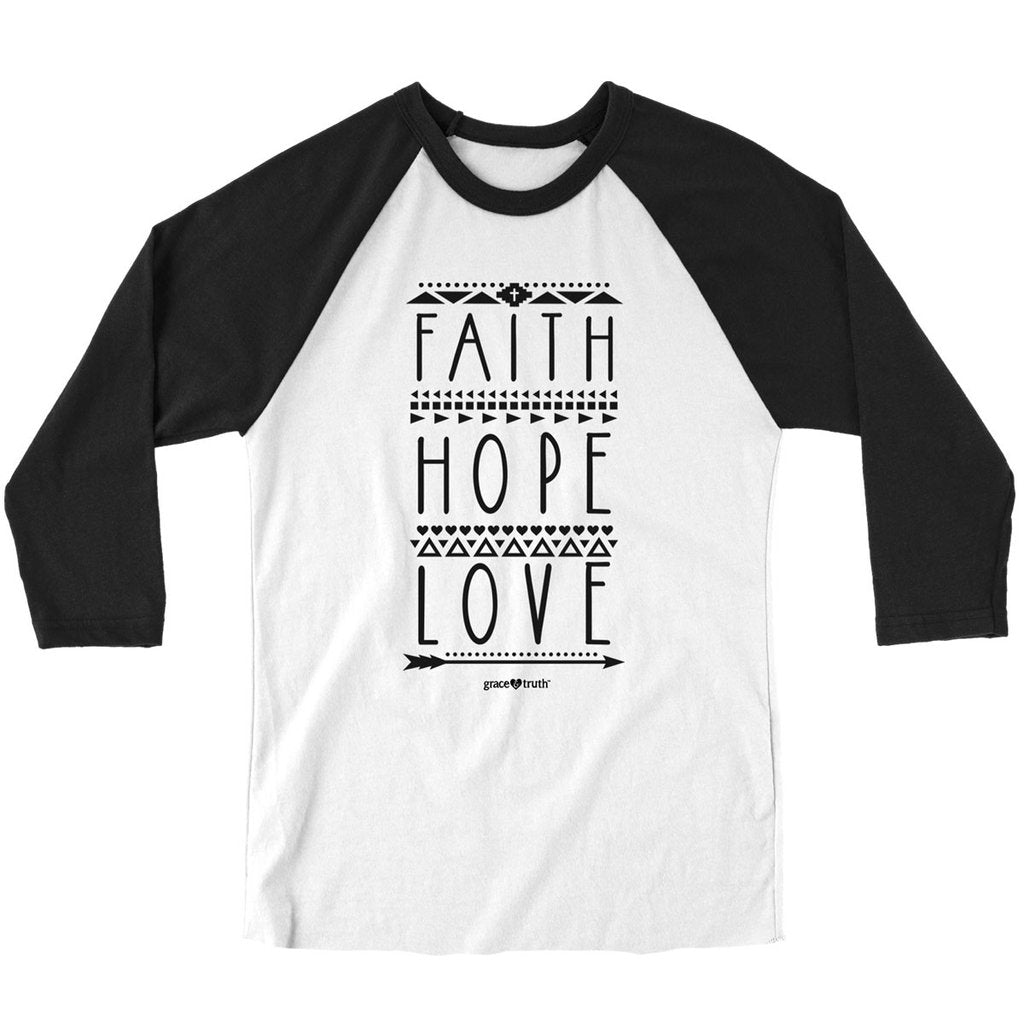 Cherished Girl Grace & Truth Faith Hope Love Arrow Christian Long Sleeve Raglan T Shirt