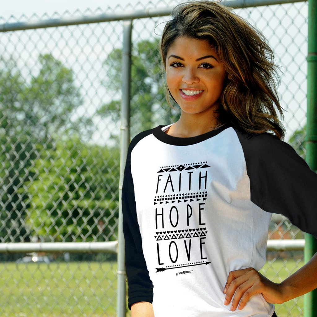 Cherished Girl Grace &amp; Truth Faith Hope Love Arrow Christian Long Sleeve Raglan T Shirt