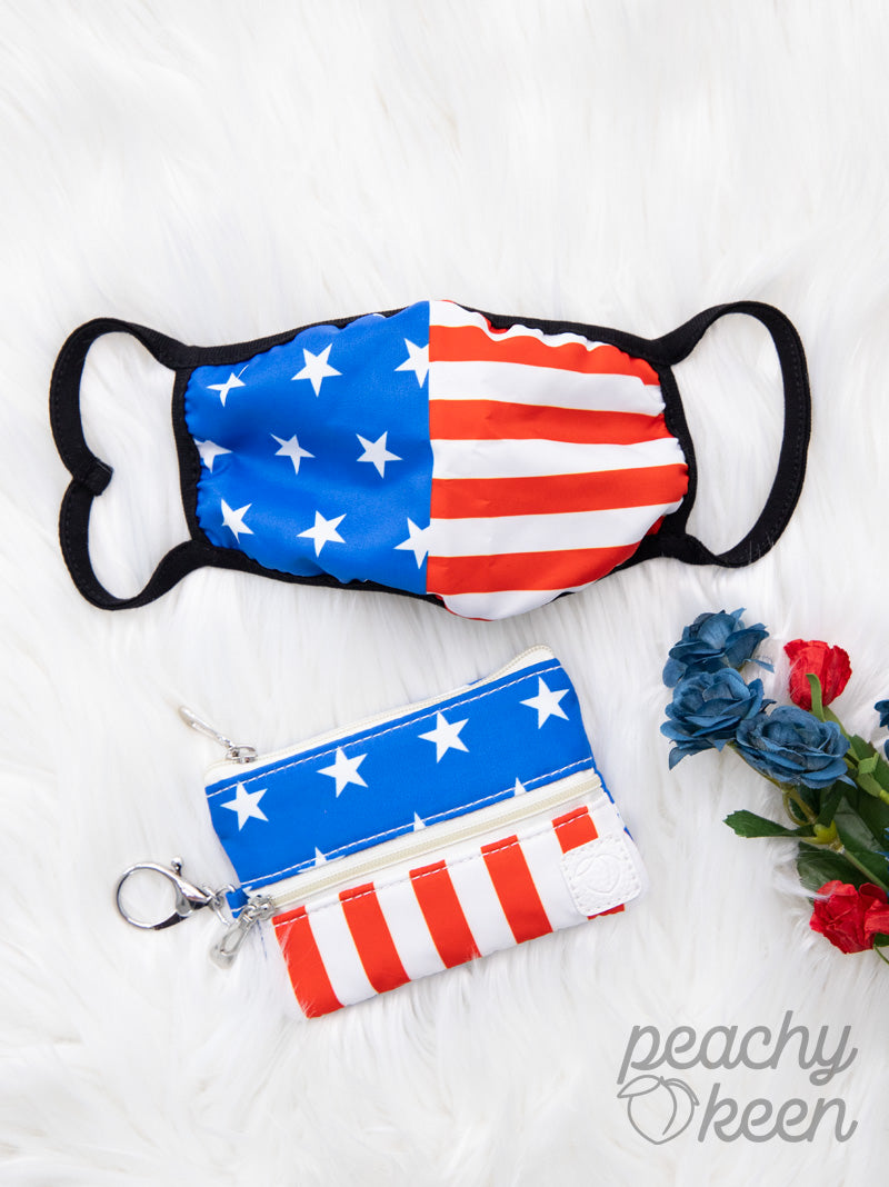 Southern Grace Red, White, & True Double Zipper Mini Versi Bag with Face Mask