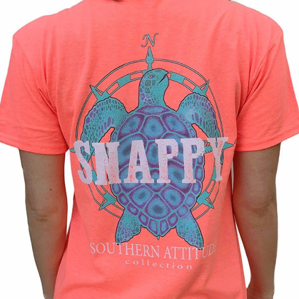 Southern Attitude Preppy Snappy Turtle Nautical Coral T-Shirt