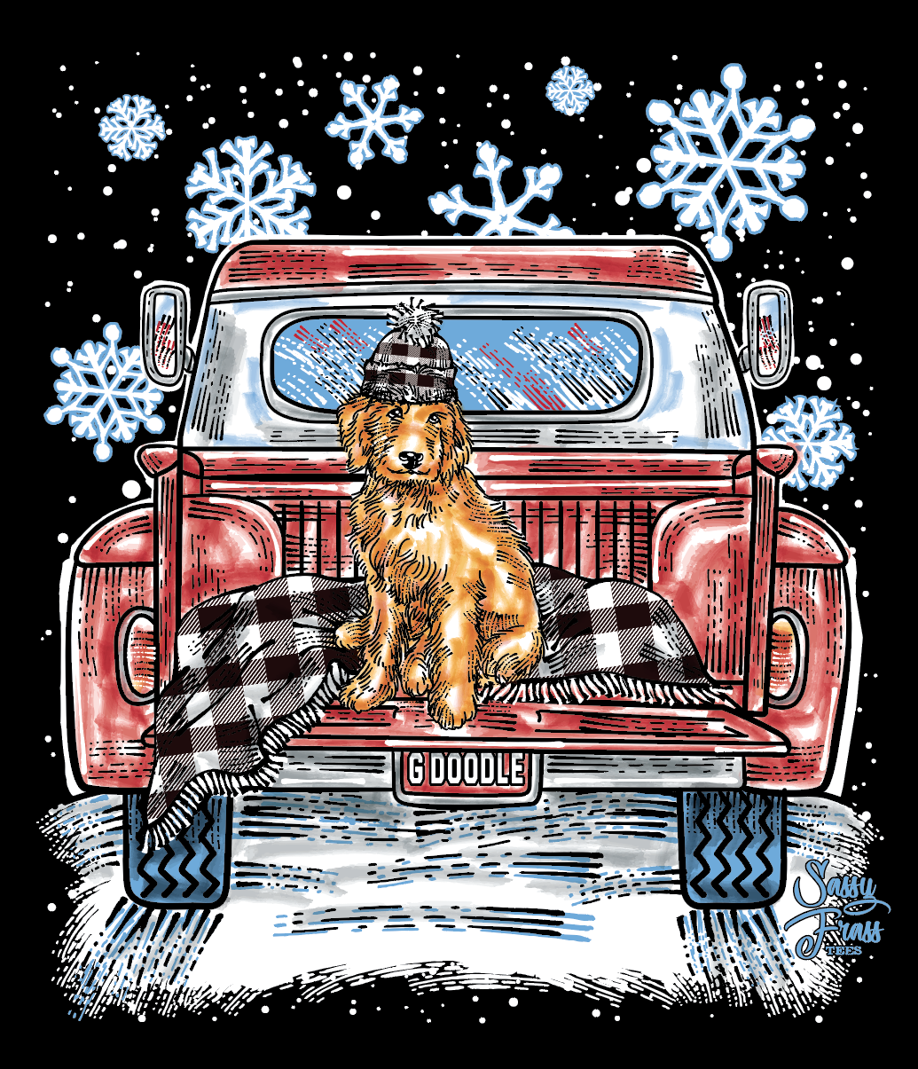 SALE Sassy Frass Snow G Doodle Dog Truck Bright Girlie Long Sleeves T Shirt