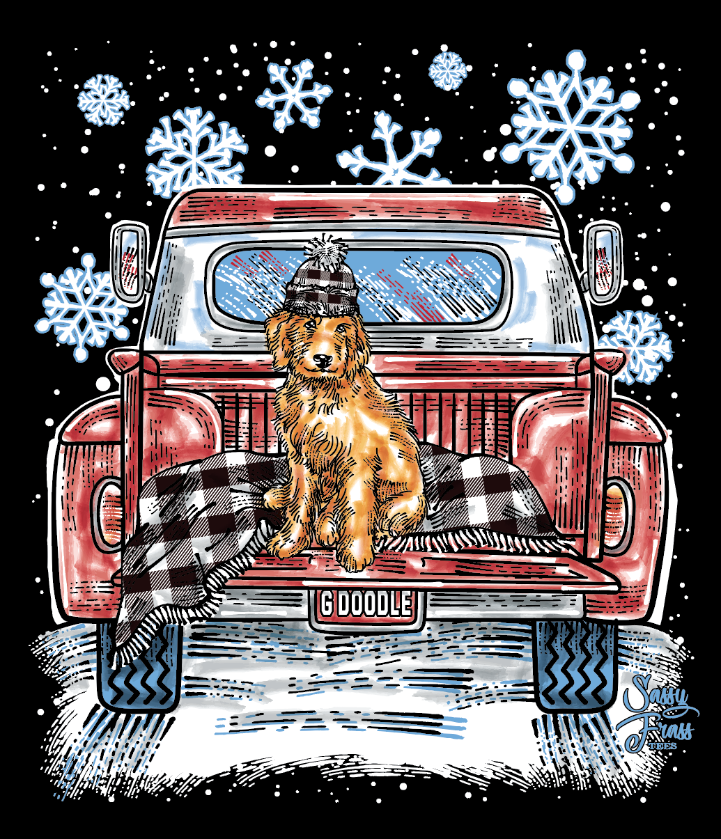 Sassy Frass Snow G Doodle Dog Truck Bright Girlie Long Sleeves T Shirt