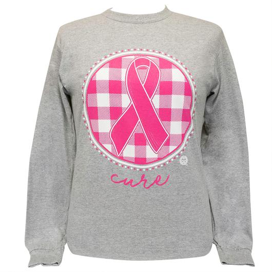 Girlie Girl Originals Cure Ribbon Plaid Cancer Long Sleeve T-Shirt