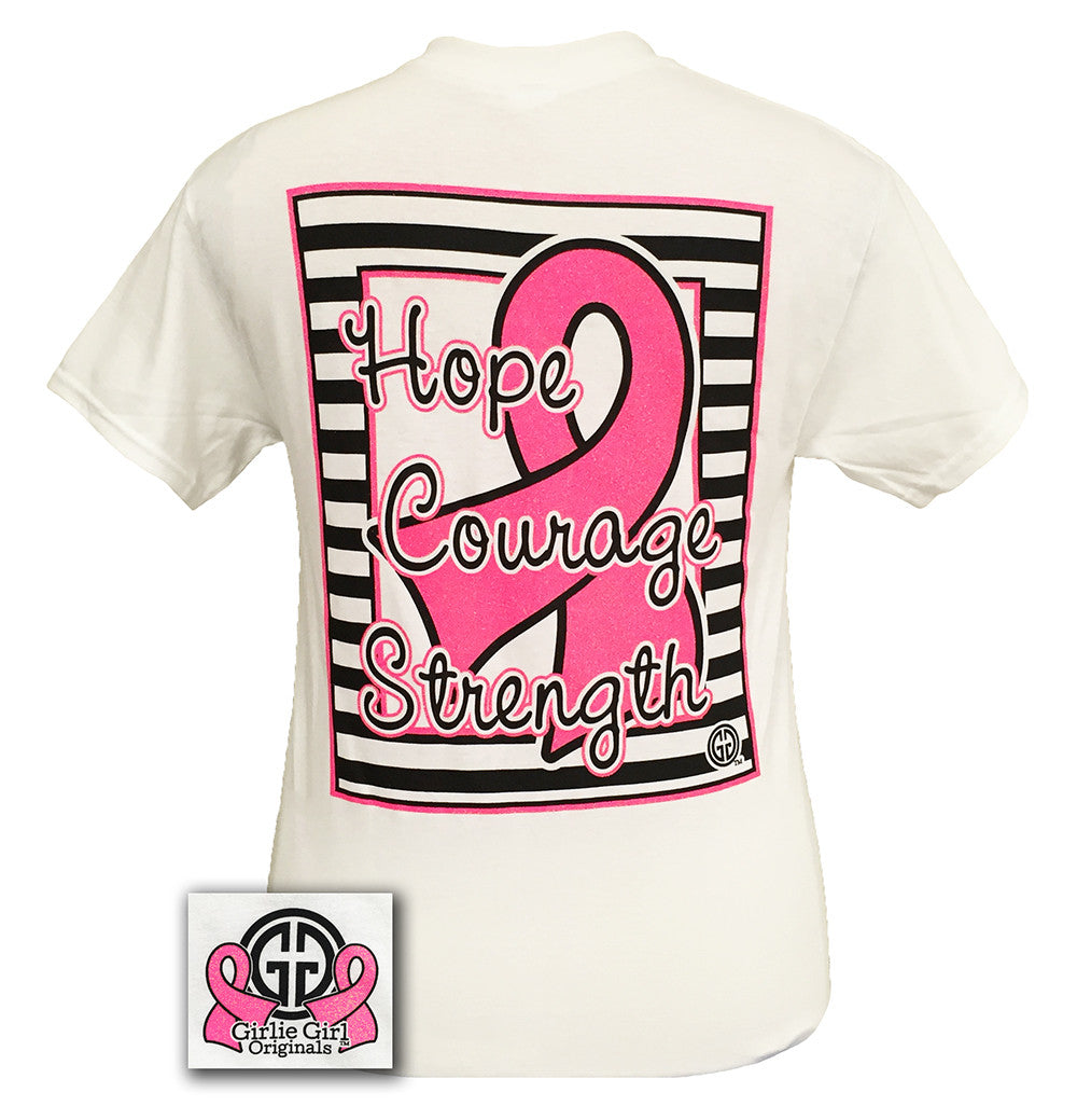 Girlie Girl Preppy Hope Courage Strength Breast Cancer Bright T Shirt