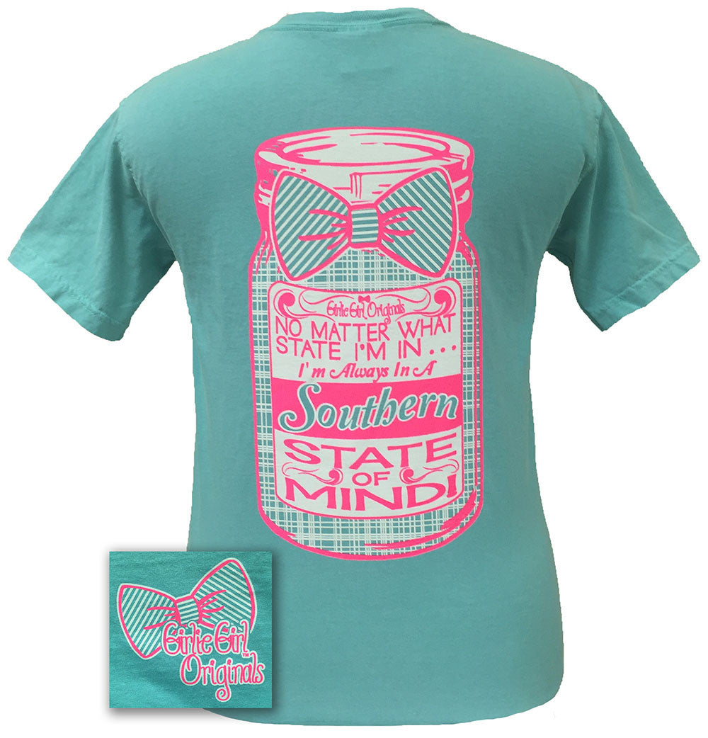 Girlie Girl Originals Preppy Southern State of Mind Mason Jar Bow Comfort Colors Bright T Shirt