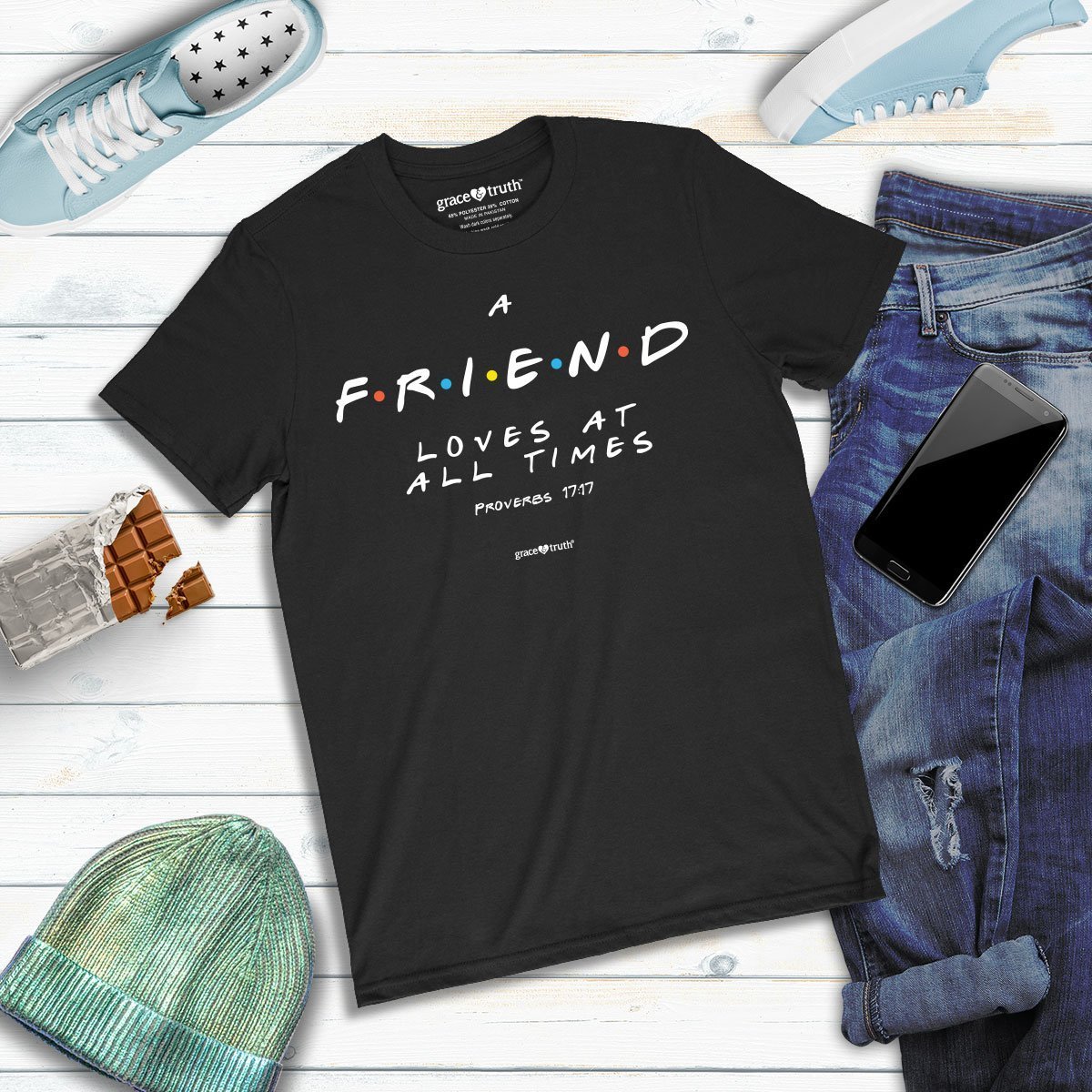 Cherished Girl Grace &amp; Truth A Friend Loves at All Times Friends Girlie Christian Bright T Shirt