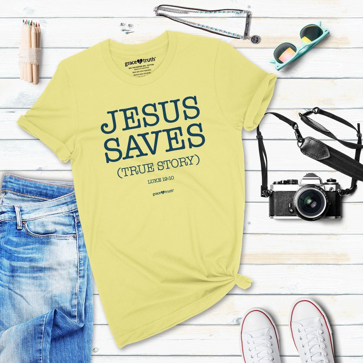 Cherished Girl Grace &amp; Truth Jesus Saves True Story Girlie Christian Bright T Shirt