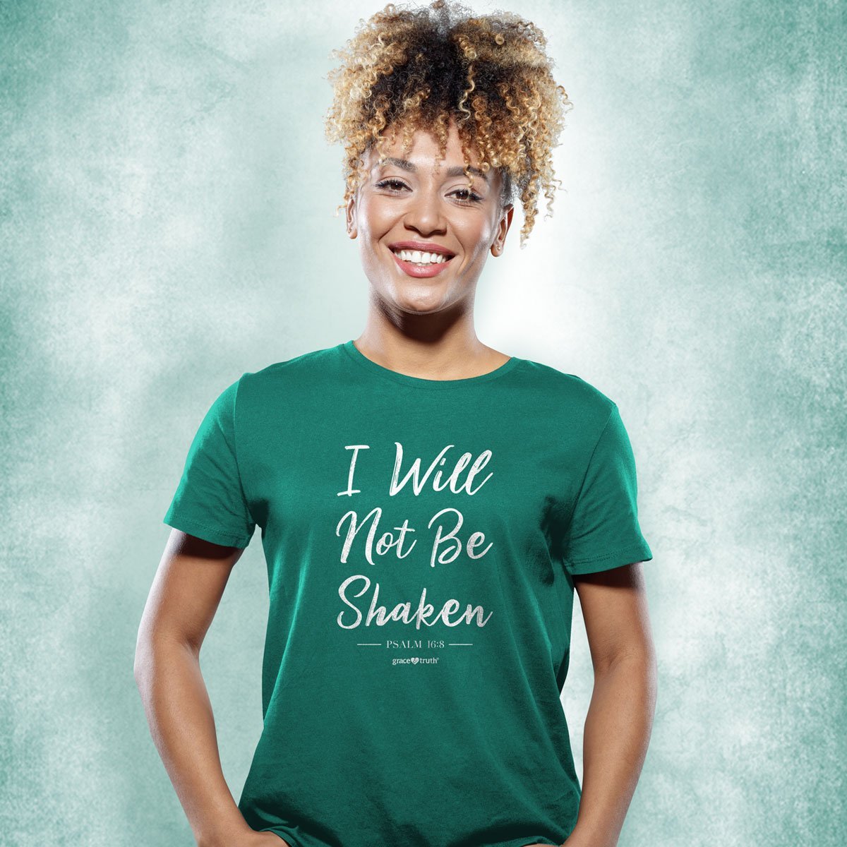 Cherished Girl Grace &amp; Truth I Will Not Be Shaken Girlie Christian Bright T Shirt