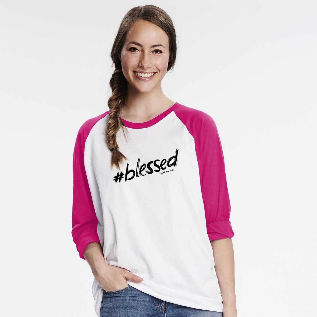 Cherished Girl Grace & Truth Hashtag Blessed Christian Long Sleeve Raglan T Shirt