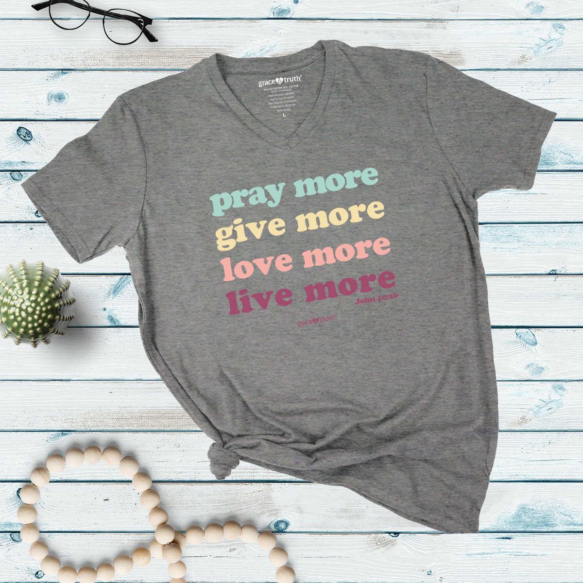 Cherished Girl Grace &amp; Truth Pray More Christian V-Neck T-Shirt