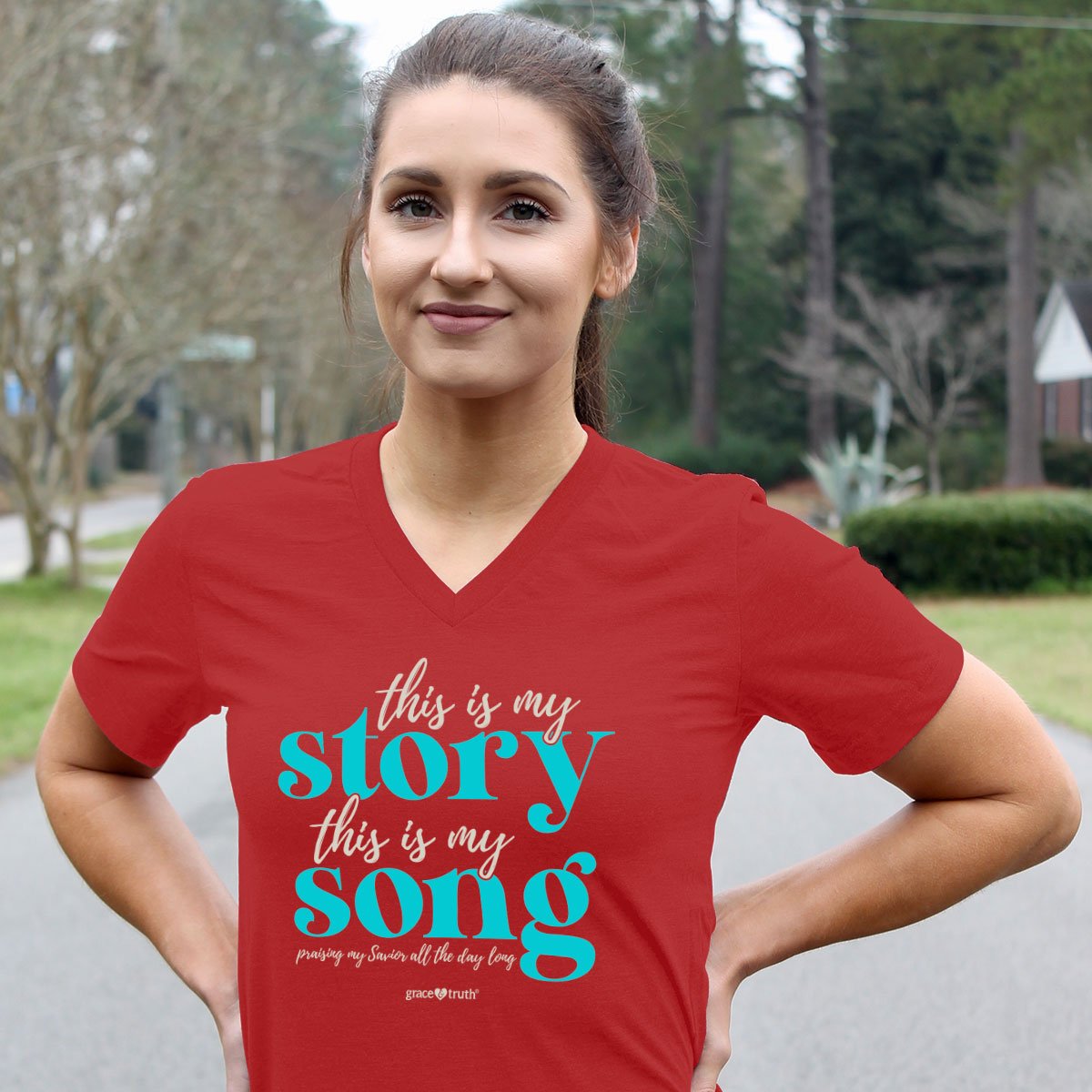 Cherished Girl Grace &amp; Truth This Is My Story Christian V-Neck T-Shirt