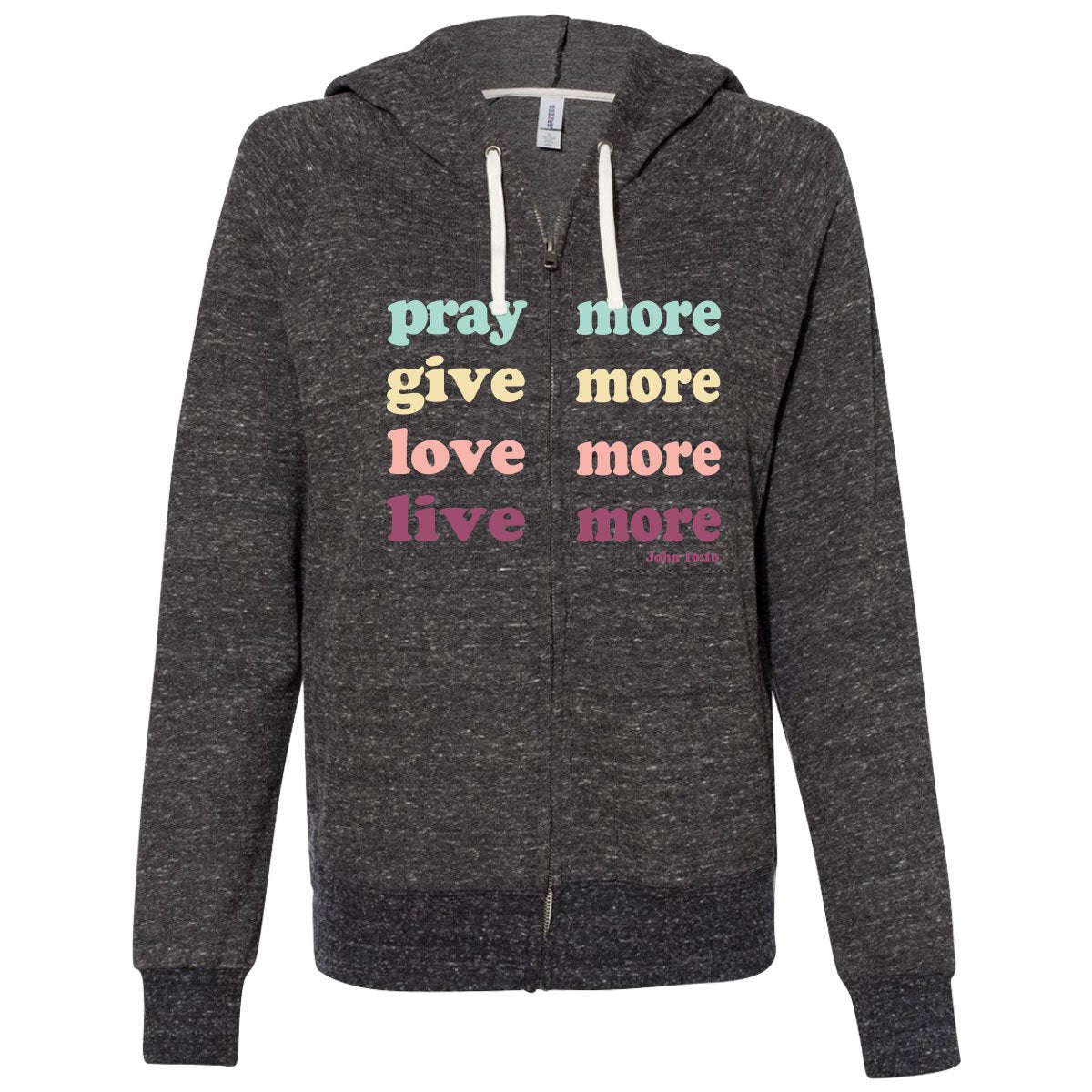 grace & truth Terry Zip Sweatshirt Live More Long Sleeve Hoodie