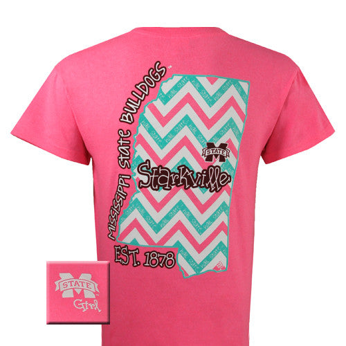 MSU Mississippi State Bulldogs State Pink Chevron Girlie Bright T Shirt