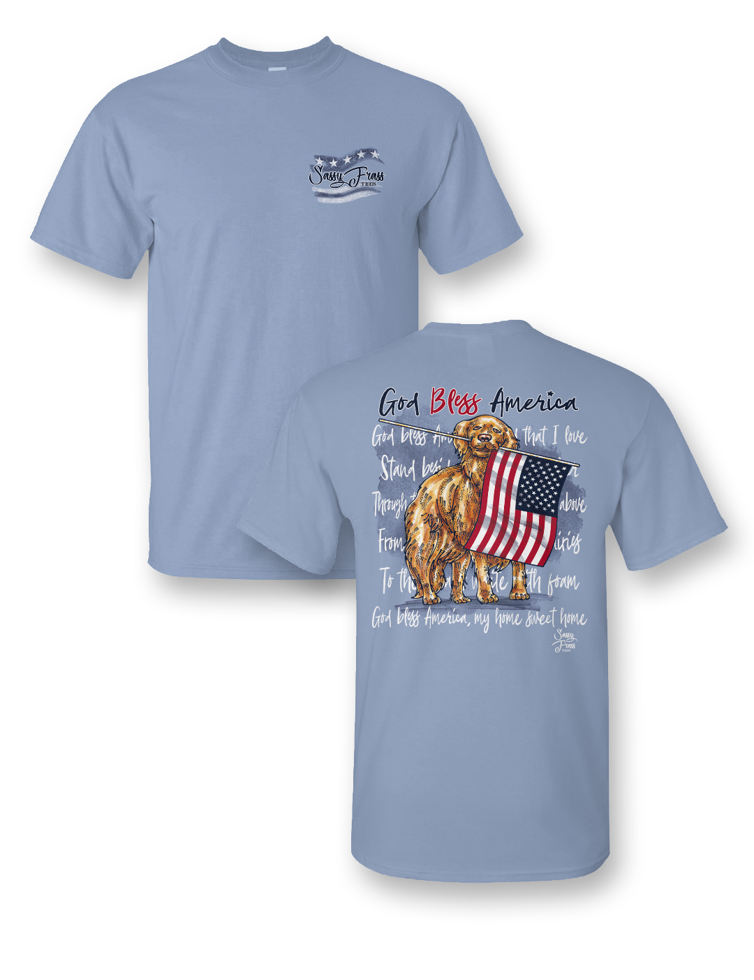 Sassy Frass God Bless America Dog 4th of July USA American Flag Comfort Colors Bright T Shirt