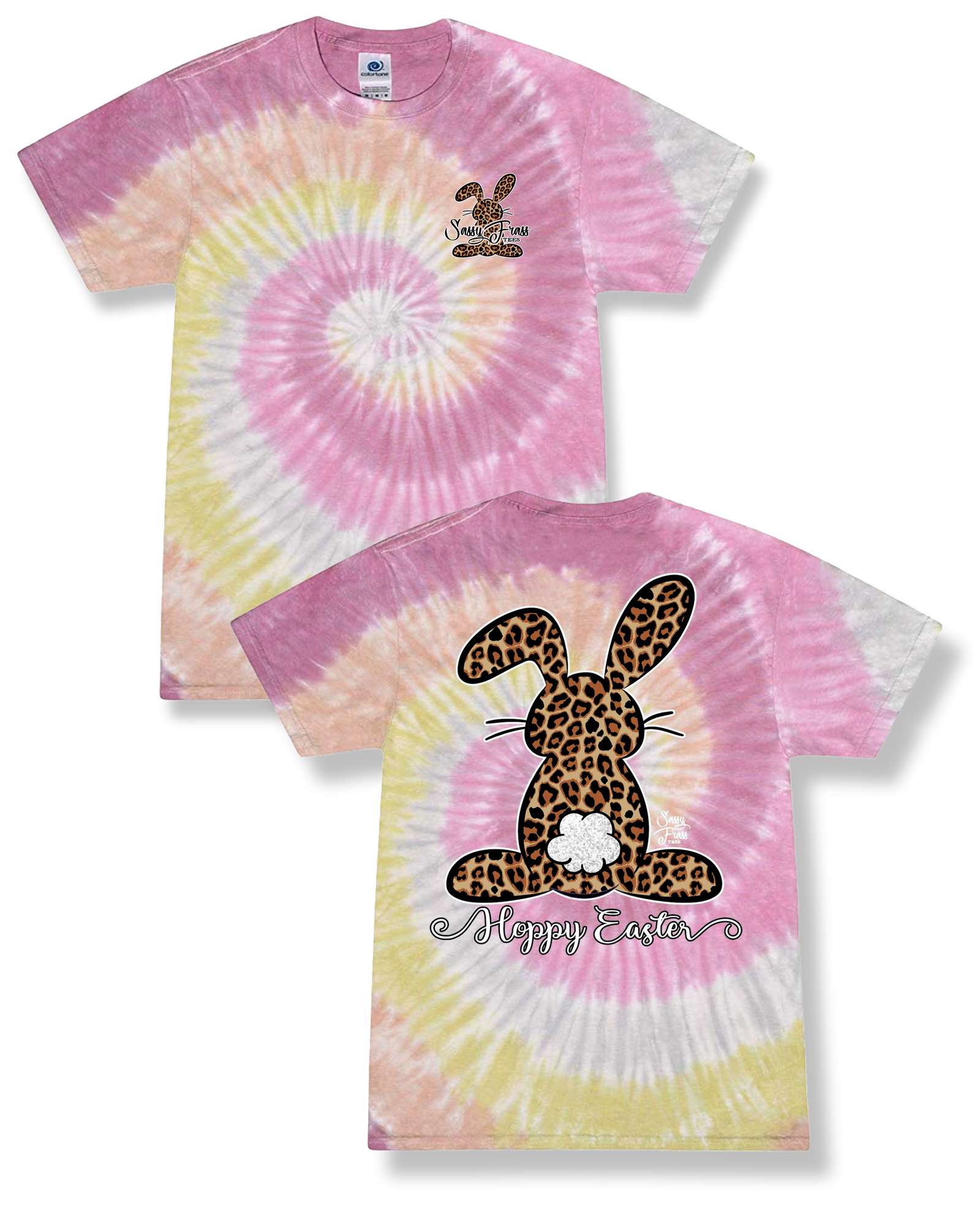 Sassy Frass Hoppy Easter Leopard Bunny Jellybean Tie Dye Bright Girlie T Shirt