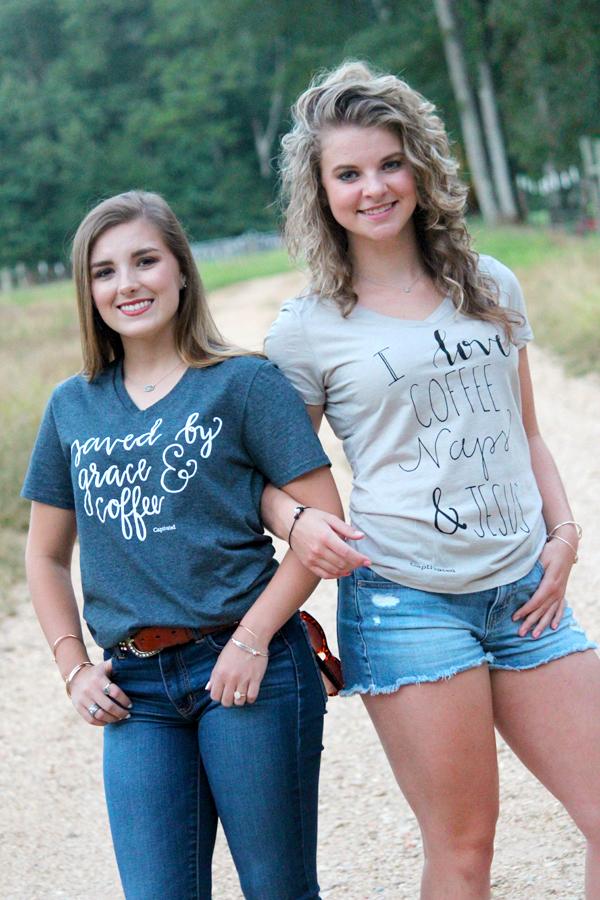 Sassy Frass Captivated I Love Coffee Naps &amp; Jesus V-Neck Bright Girlie T Shirt