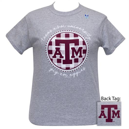 Texas A&M Aggies Buffalo Plaid Logo Sports Grey T-Shirt