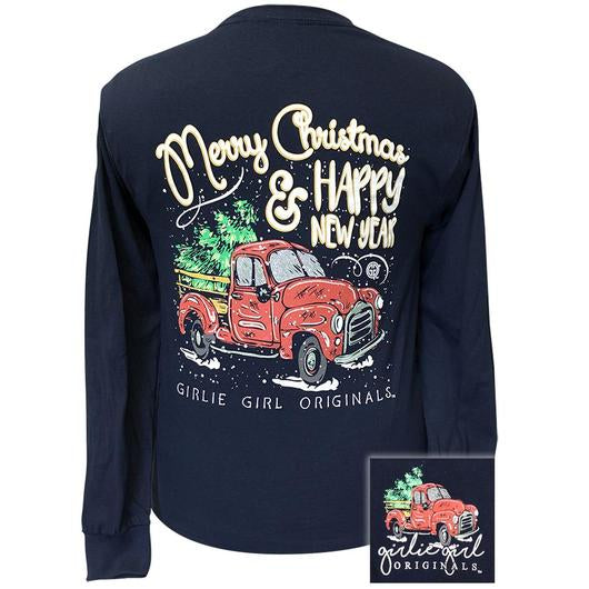 Girlie Girl Originals Preppy Merry Christmas & Happy New Year Truck Long Sleeve T-Shirt