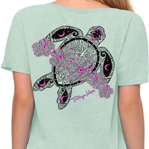 Southern Attitude Preppy Tortuga Moon Flower Turtle Soft Canvas T-Shirt
