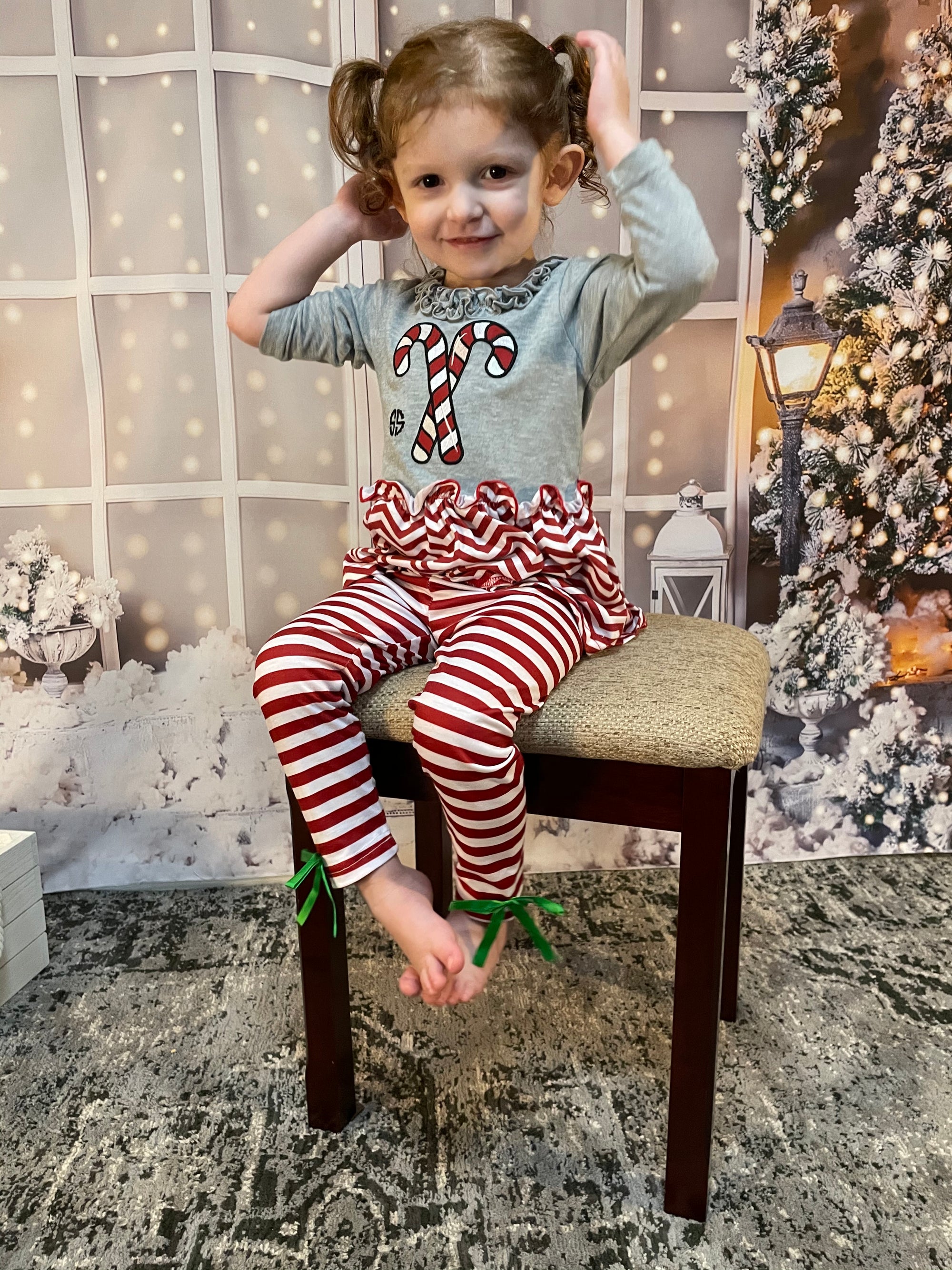 Simply Southern Preppy Classic Candy Cane Holiday Toddler Dress Set T-Shirt