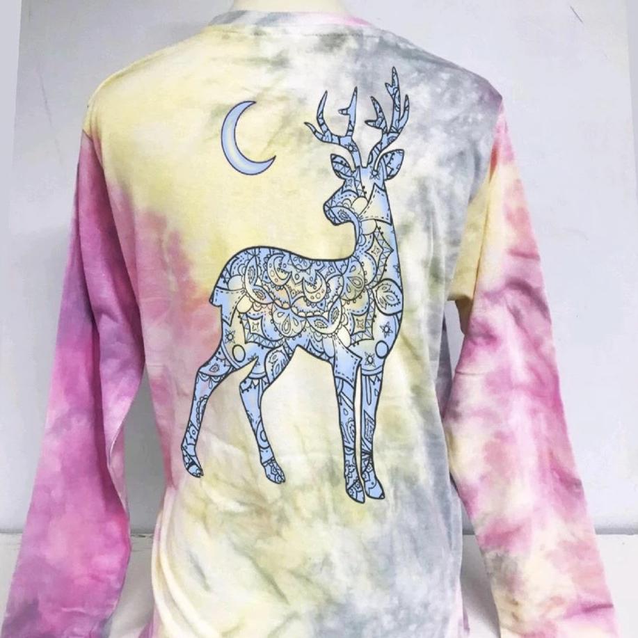Southern Attitude Tortuga Moon Mandala Dream Deer Berry Tie Dye Long Sleeve T-Shirt