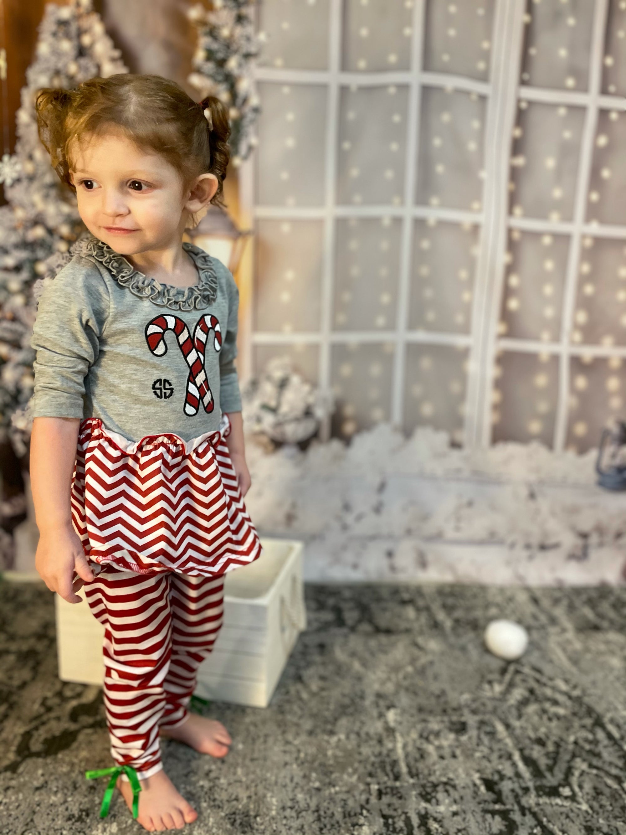 Simply Southern Preppy Classic Candy Cane Holiday Toddler Dress Set T-Shirt