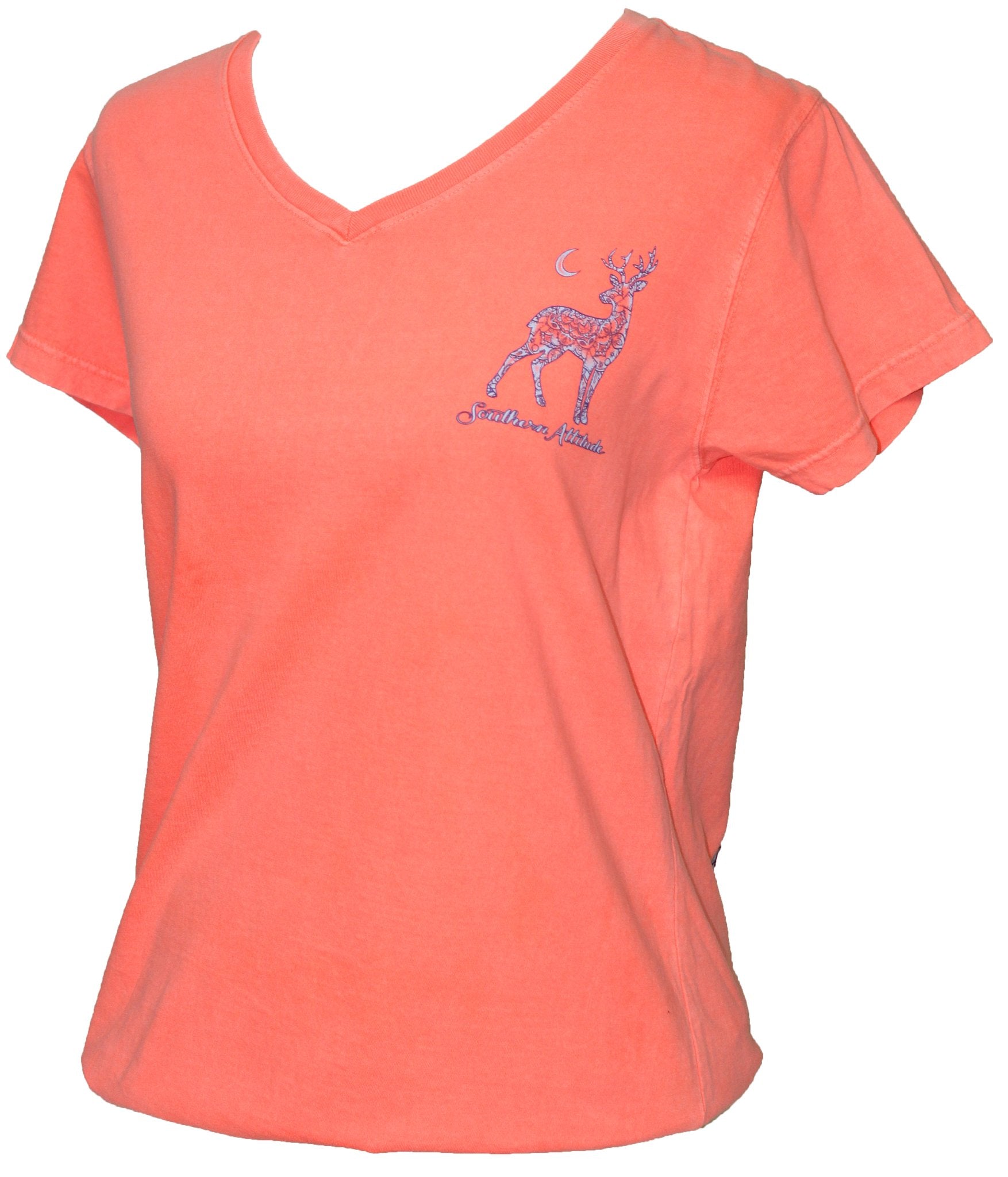 SALE Southern Attitude Mandala Deer Moon V-Neck Comfort Colors Fitted Ladies T-Shirt