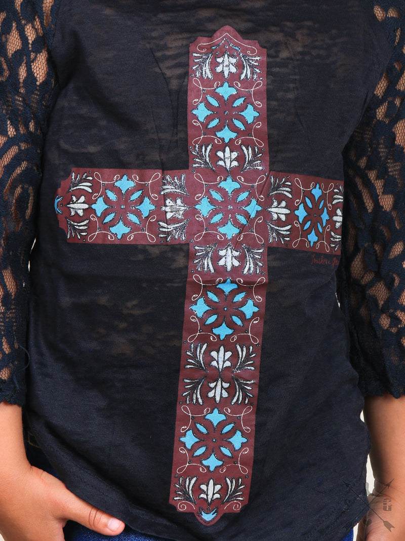 SALE Youth Bjaxx Southern Grace Cross Lace Sleeves T-Shirt