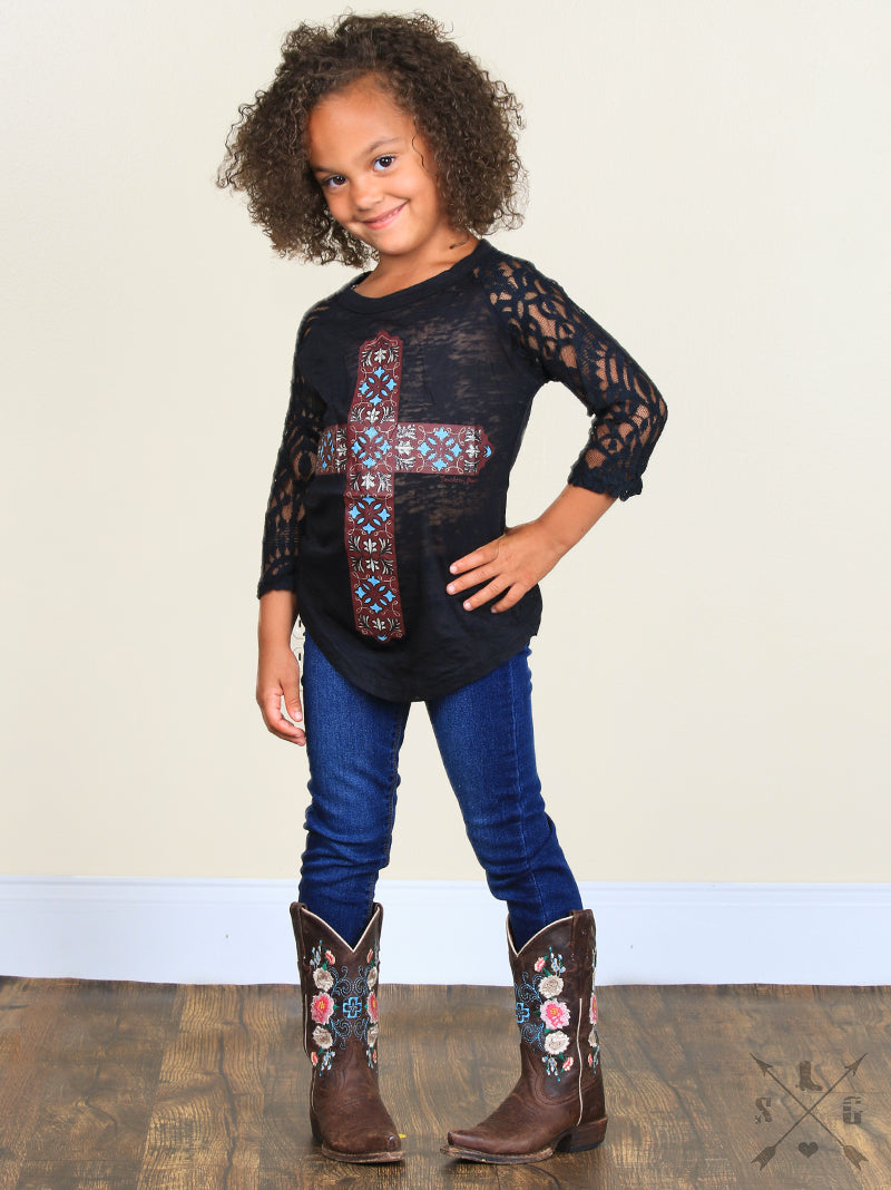 SALE Youth Bjaxx Southern Grace Cross Lace Sleeves T-Shirt