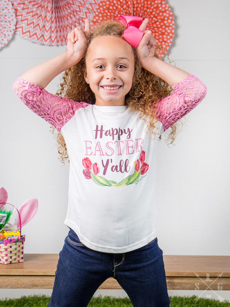 SALE Youth Bjaxx Southern Grace Happy Easter Lace Sleeves T-Shirt