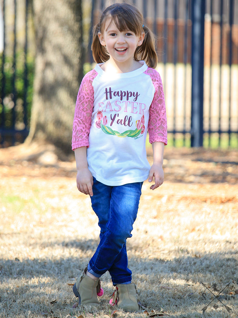 SALE Youth Bjaxx Southern Grace Happy Easter Lace Sleeves T-Shirt