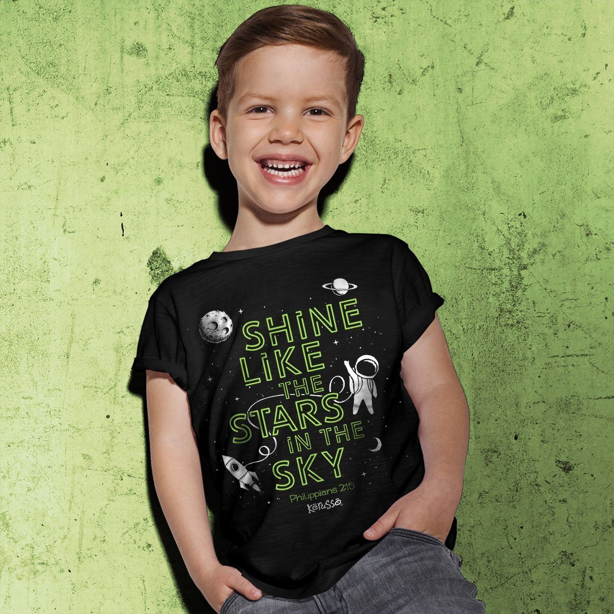 Kerusso Shine Like the Stars in the Sky Astronaut Christian Toddler Youth Bright T Shirt