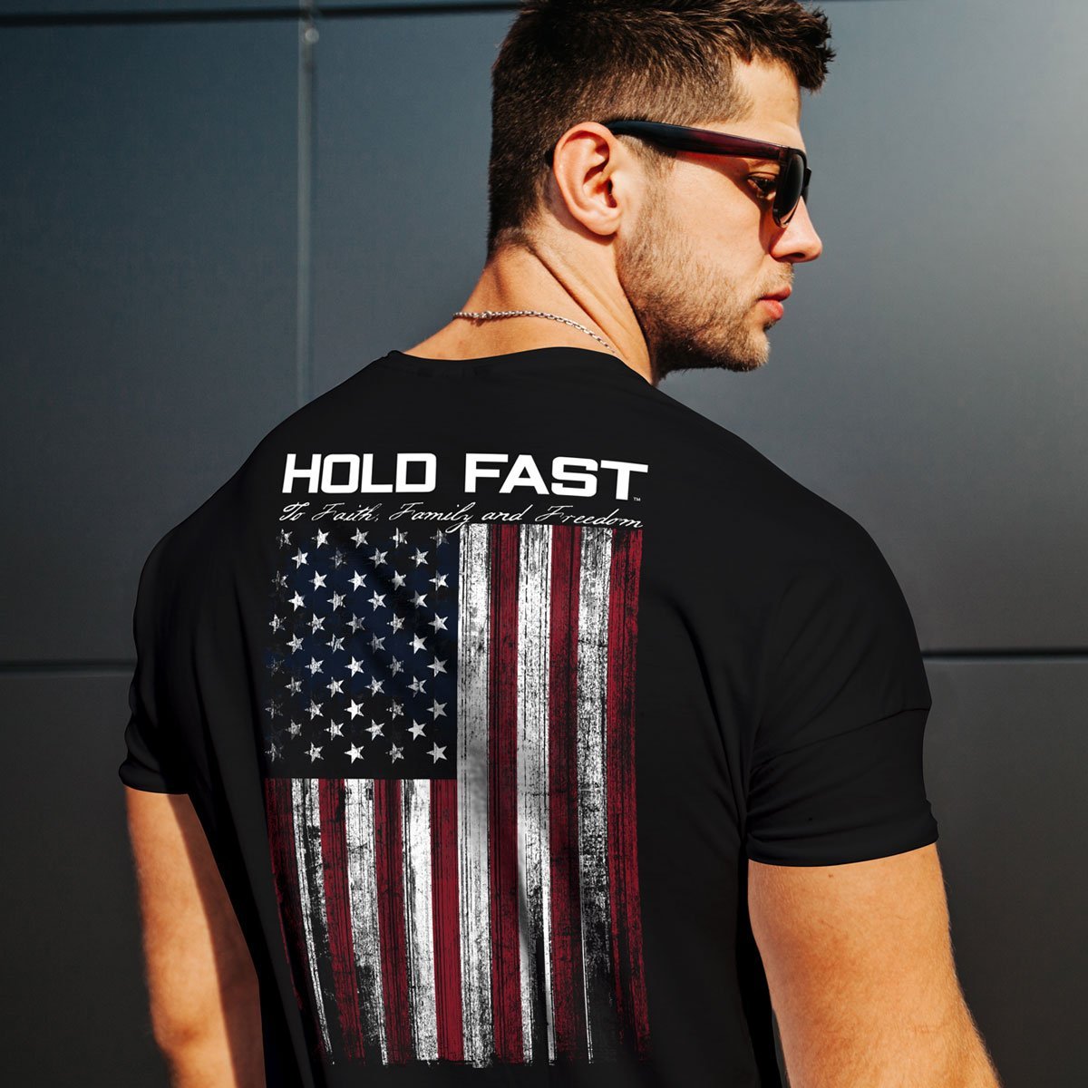 Hold Fast to Faith Family Freedom USA American Flag Christian Unisex T Shirt