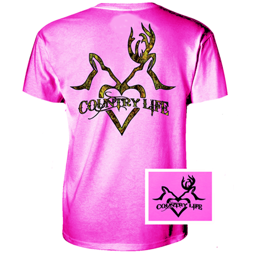 Country Life Outfitters Pink Deer Kiss Heart Love Hunt Vintage Bright T Shirt - SimplyCuteTees