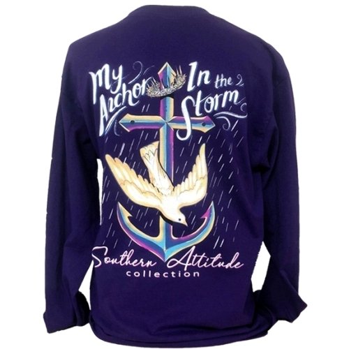 Southern Attitude Preppy Anchor In The Storm Purple Long Sleeve T-Shirt