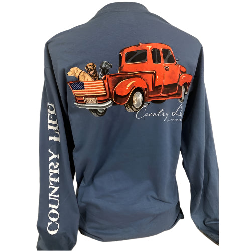 Country Life USA Dog Truck Indigo Unisex Long Sleeve T-Shirt