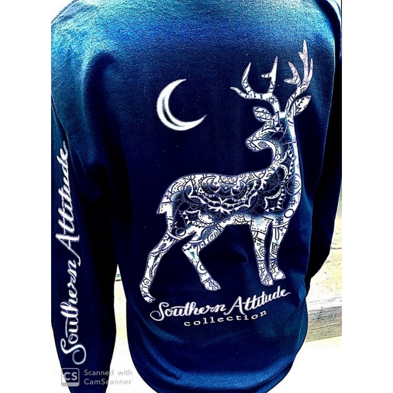 Southern Attitude Preppy Mandala Deer Moon Long Sleeve T-Shirt