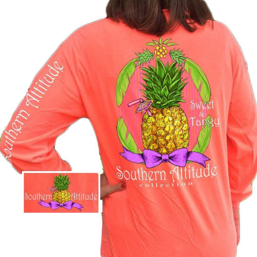 Southern Attitude Preppy Sweet Pineapple Neon Red Orange Long Sleeve T-Shirt