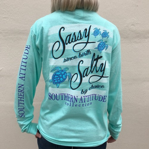 Southern Attitude Mint Turtles Sassy Since Birth Long Sleeve T-Shirt